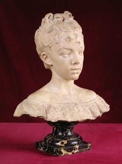 少女の肖像胸像（テラコッタと大理石の台座） 作： Louis Ernest Barrias