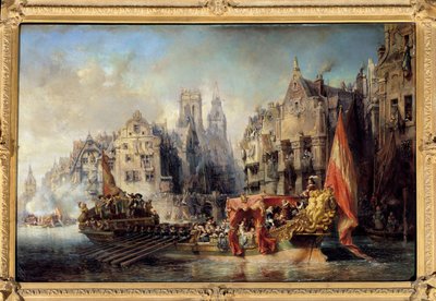 1567年のアルバ公のロッテルダム到着 フランドル総督（1508-1582）であるアルバ公フェルディナンド・アルヴァレ・デ・トレド（またはフェルナンド・アルヴァレ・デ・トレド・イ・ピメンテル）の船が市内に到着。Eugene Isabey (1803-1886)による絵画 作： Louis Eugene Gabriel Isabey
