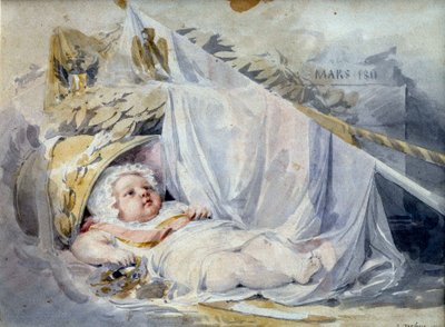 ローマ王 ライヒシュタット公爵ナポレオン2世（1811-1832） 皇帝ナポレオン1世（1769-1821）の息子 新生 ウジェーヌ・イサビー（1803-1886）による黒い石とベージュの溶岩紙 1811年3月 日。0,18x0,25 m パリ、ルーヴル美術館 作： Louis Eugene Gabriel Isabey
