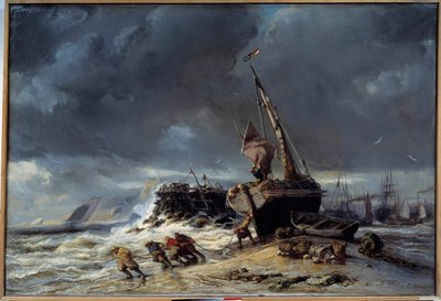Maree basse, depart for fishing Louis Eugene Isabey (1803-1886) 絵画 19世紀 ルアーブル、Musee des Beaux Arts 作： Louis Eugene Gabriel Isabey