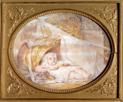 皇帝ナポレオン1世（1769-1821）の息子、ライヒシュタット公爵ナポレオン2世のマルスの兜をかぶったローマ王ベベ（1811-1832）の肖像 新生児。黒い石とベージュの溶岩紙 ウジェーヌ・イサベー（1803-1886）作 1811年3月 日。0,21x0,26 m Malmaison, musee d 作： Louis Eugene Gabriel Isabey