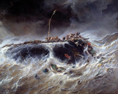 1823年のスリー・マツ・ル・エミリー号の沈没 ルイ・ガブリエル・ユージン・イサビー（1803-1886）の絵 1865年 ナント、ボザール美術館蔵 作： Louis Eugene Gabriel Isabey