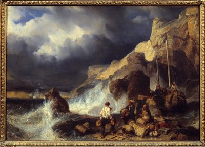 商品を運ぶ密輸業者ルイ・ガブリエル・ユージン・イサベイ（1803-1886）の絵画 作： Louis Eugene Gabriel Isabey