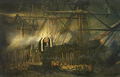 1840年10月15日、セントヘレナで「ベルプーレ」に乗ったナポレオンの灰の輸送 作： Eugene Isabey