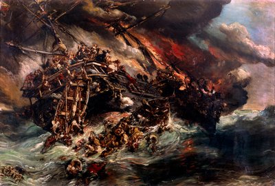 蒸気船「オーストリア」の火災 ルイ・ユージン・イサビー（1803-1886）の絵画 19世紀 パリ海洋博物館 作： Louis Eugene Gabriel Isabey