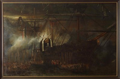 フリゲート艦ラベルプールの船上でのナポレオンの灰の移送、1840年10月15日、1843年。 作： Eugene Isabey
