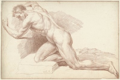 男性ヌード、ひざまずいて、左向き 作： Louis Fabritius Dubourg