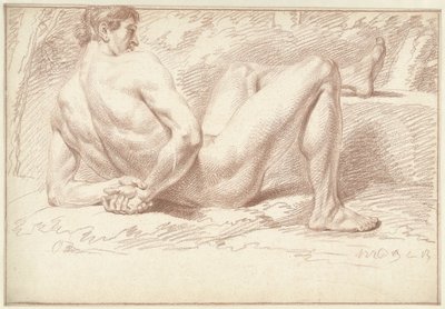 男性のヌード、リクライニング、背中の後ろに腕 作： Louis Fabritius Dubourg