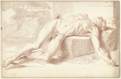 背中に横たわっている男性のヌード 作： Louis Fabritius Dubourg