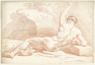 男性ヌード、リクライニング、後ろから見た 作： Louis Fabritius Dubourg
