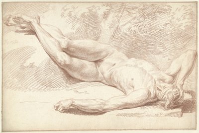 男性のヌード、仰向け、右向き 作： Louis Fabritius Dubourg