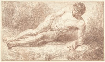横向きに横たわり、左腕にもたれかかる男性の裸体 作： Louis Fabritius Dubourg