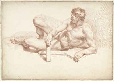 男性ヌード、リクライニング、左腕に寄りかかる 作： Louis Fabritius Dubourg