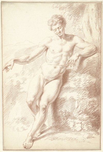 男性のヌード、立っている、左腕に寄りかかっている 作： Louis Fabritius Dubourg