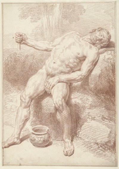 男性のヌード、座って、後ろにもたれかかる 作： Louis Fabritius Dubourg