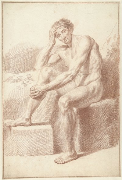 膝を立てて座っている男性のヌード 作： Louis Fabritius Dubourg