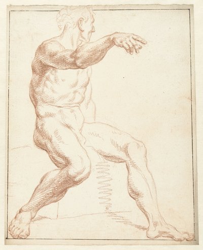 座っている男性の裸体の習作、右腕で指さしている 作： Louis Fabritius Dubourg