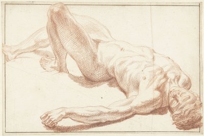 脚を伸ばして仰向けに横たわっている男性の裸体の習作 作： Louis Fabritius Dubourg
