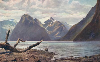 ニュージーランド、ミルフォード サウンドの風景 (カラー写真) 作： Louis Fairfax Muckley