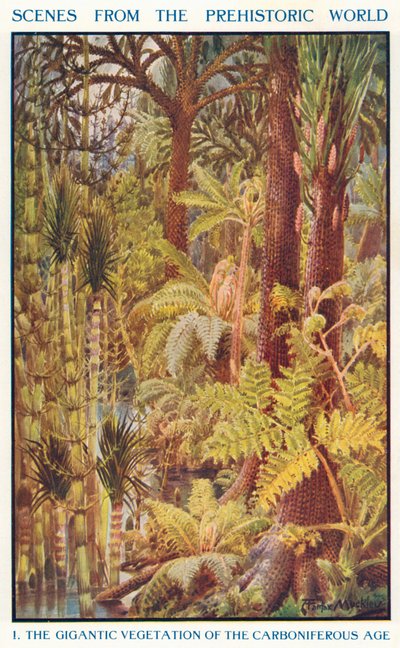 針葉樹時代の巨大な植生（カラーリトグラフ） 作： Louis Fairfax Muckley