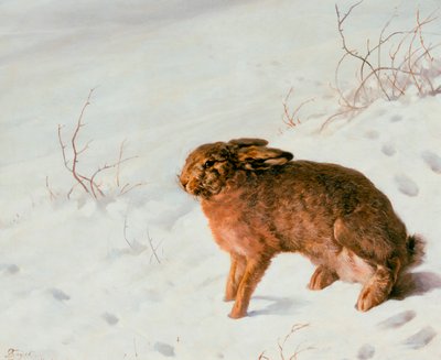 雪の中のウサギ、1875 作： Louis Ferdinand von Rayski