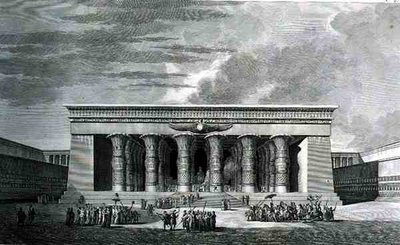 ピエール・ニコラ・ランソネット（1745-1810）が彫刻した「エジプトの大神殿の修復」（パリのレトロンヌ社が出版した「ピトレスクの旅」の第3巻より 作： Louis Francois (after) Cassas