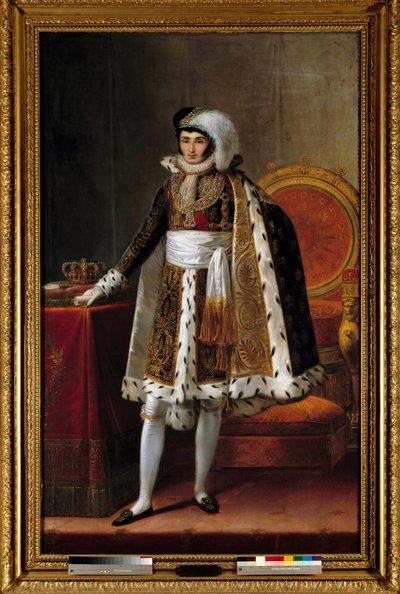 ジェローム・ボナパルト（1784-1860）ウェストファリア王の足元の肖像。1810年頃、ヴェストファーレン王冠勲章の隊長の衣装を着ている。作者はルイ・フランソワ・オーブリー（1767-1851）またはフランソワ・ジョセフ・キンソン（キンソーン）（1770-1839）とされています。 作： Louis Francois (attr. to) Aubry