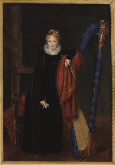 ハープを持つ女性の肖像画 作： Louis Francois Aubry
