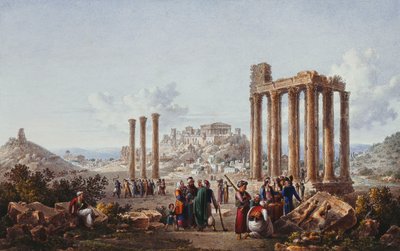 オリンピアのゼウス神殿からのアテネのアクロポリスの眺め、1786-87年 作： Louis Francois Cassas