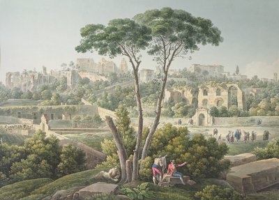 ローマのパラティーノの丘の景色、背景にセザールの宮殿の遺跡、1800年頃 作： Louis Francois Cassas