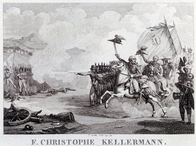フランス革命「1792年9月20日のヴァルミーの戦いでの将軍兼牧童フランソワ・クリストフ・ケレルマン（1735-1820）」 ルイ・フランソワ・クーシュ（1782-1849）によるエングレーヴィング 18世紀 Paris, Musee Carnavalet 作： Louis Francois Couche