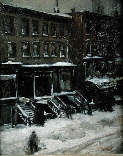 ニューヨークの街並み（油彩・キャンバス・メイソナイト敷き 作： Louis Frederick Berneker
