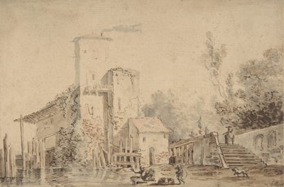 川辺の農家と人物 1765年 作： Louis Gabriel Moreau
