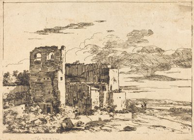 川岸近くの廃墟の建物 作： Louis Gabriel Moreau the Elder