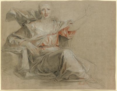座っている女性、左腕を上げた 作： Louis Galloche