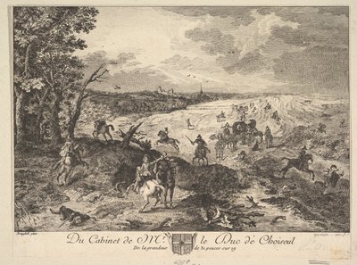ショワズール公爵が所蔵する絵画の後に描かれた「道路上の強盗」（1771年）。 作： Louis Germain