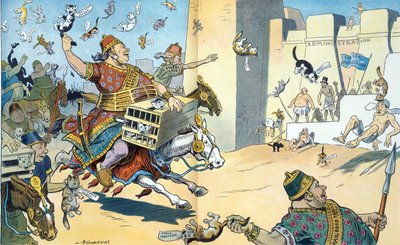 1907年、ウォール街のペルシア人とワシントンのエジプト人。図版はペルシウムの戦いを示し、ペルシア人は "既得権益 "を持っていると特定されている。 作： Louis Glackens