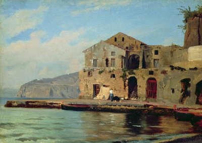 ソレントのビーチハウス（キャンバスに油彩） 作： Louis Gurlitt