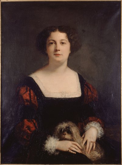 フランス語：  アポロニー・サバティエ（1822-1889）の肖像、"ラ・プレジデンテ" 小さな犬を連れた婦人 作： Louis Gustave Ricard