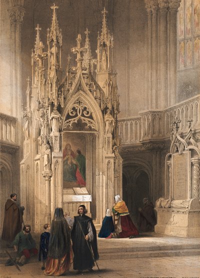 大聖堂の祭壇、ラティスボン、「ハゲのスケッチのポートフォリオ：ベルギー、ドイツ」のシート8、c.1845-55 作： Louis Haghe