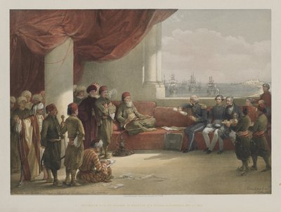 エジプトとヌビア、ボリュームIII：1848年の彼の宮殿、アレクサンドリアでのエジプトの総督へのインタビュー。 作： Louis Haghe