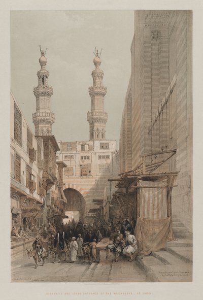 エジプトとヌビア、ボリュームIII：ミナレット、およびメトワリーの大入口、カイロ、1848年。 作： Louis Haghe