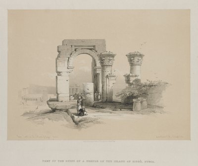 エジプトとヌビア、ボリュームII：遺跡-ヌビアのビゲ島の寺院、1847年。 作： Louis Haghe