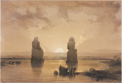 エジプトとヌビア、第 2 巻: 浸水時のテーベのメムノンの彫像 作： Louis Haghe