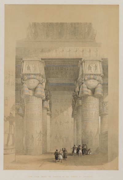 エジプトとヌビア、ボリュームII：デンデラ神殿のポルティコの下からの眺め、1849年。 作： Louis Haghe