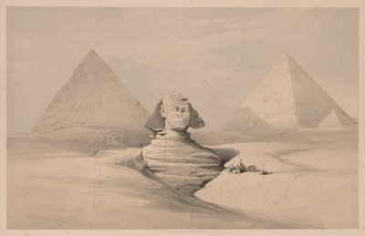エジプトとヌビア：ボリュームI-No. 18、大スフィンクス、ギザのピラミッド、正面図、1839。 作： Louis Haghe