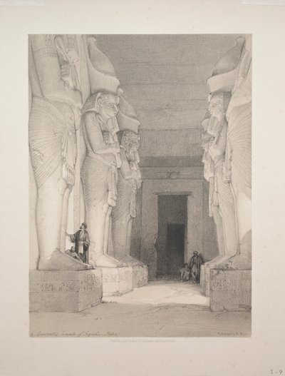 エジプトとヌビア：ボリュームI-No. 9、発掘されたギルシェ神殿、ヌビア、1838年。 作： Louis Haghe