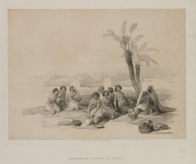 エジプトとヌビア、ボリュームI：1847年、コルティヌビアで休んでいるアビシニアンの奴隷。 作： Louis Haghe