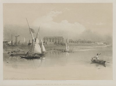 エジプトとヌビア、ボリュームI：ルクソールの遺跡の概観、ナイル川、1846年。 作： Louis Haghe