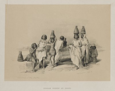 エジプトとヌビア、第1巻：1847年、ナイル川沿いのKortieでのヌビア女性。 作： Louis Haghe